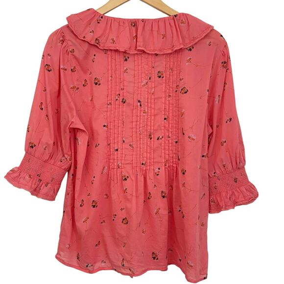 Sundance Floral Beatrice Ruffled Lace Boho Top Coral/Pink Size Medium ￼ - Picture 3 of 7